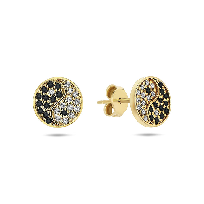 Ying Yang Stud Earrings with Black & White Diamond