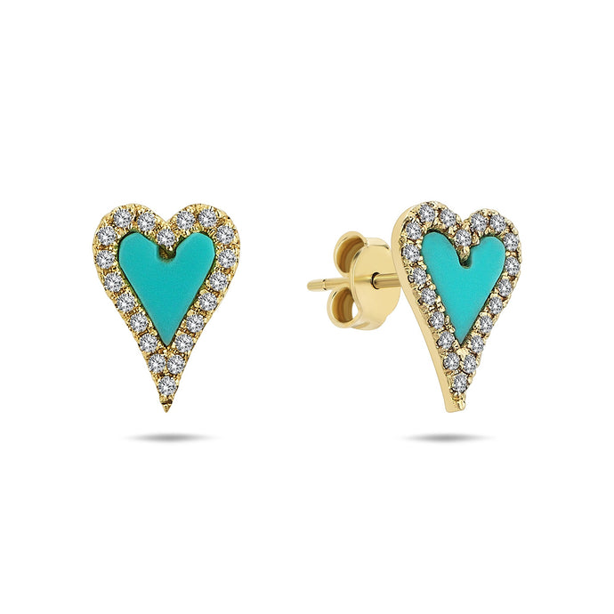 Turquoise Heart Stud Earrings with Diamond