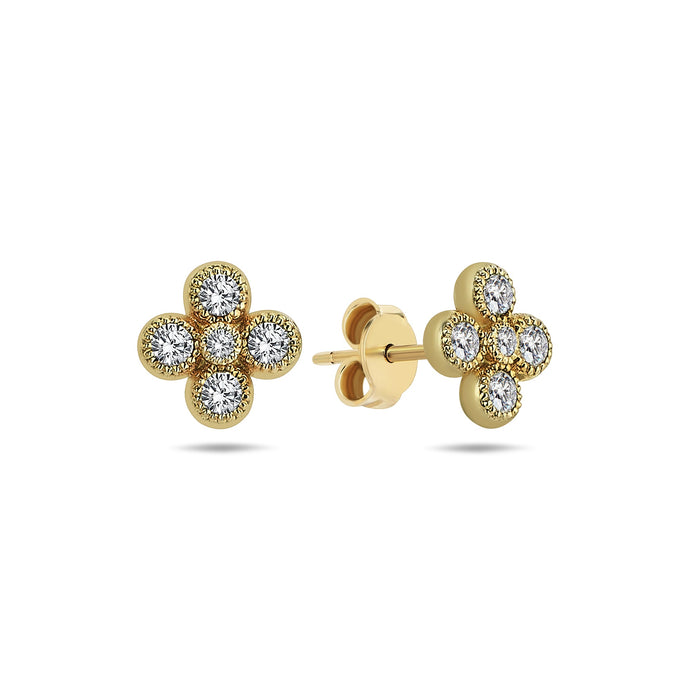 Four Leaf Clover Stud Earrings with Diamond