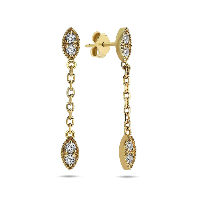 Dainty Drop Chain Stud Earrings with Diamond