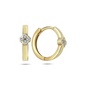 14k Gold Diamond Clover Hoop Earrings