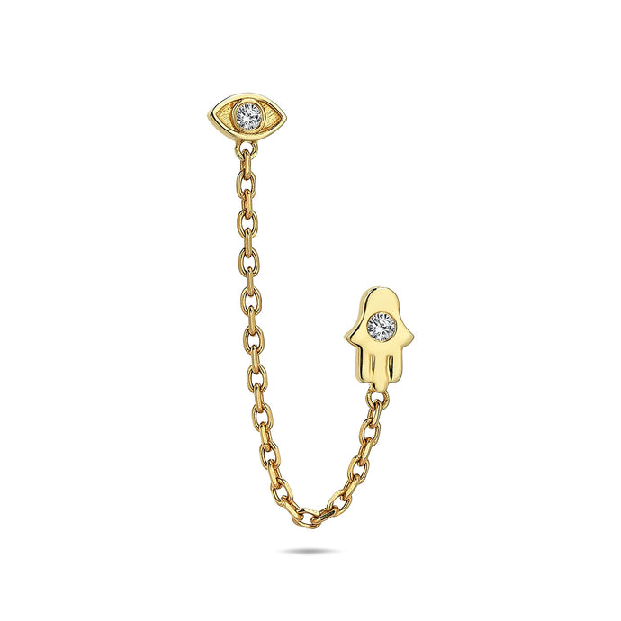 Hamsa & Evil Eye Drop Chain Earrings with Diamond