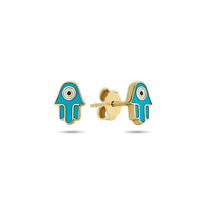 Hamsa Hand Stud Earrings in 14k Gold