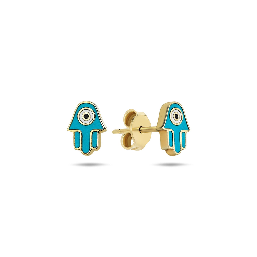 Hamsa Hand Stud Earrings in 14k Gold