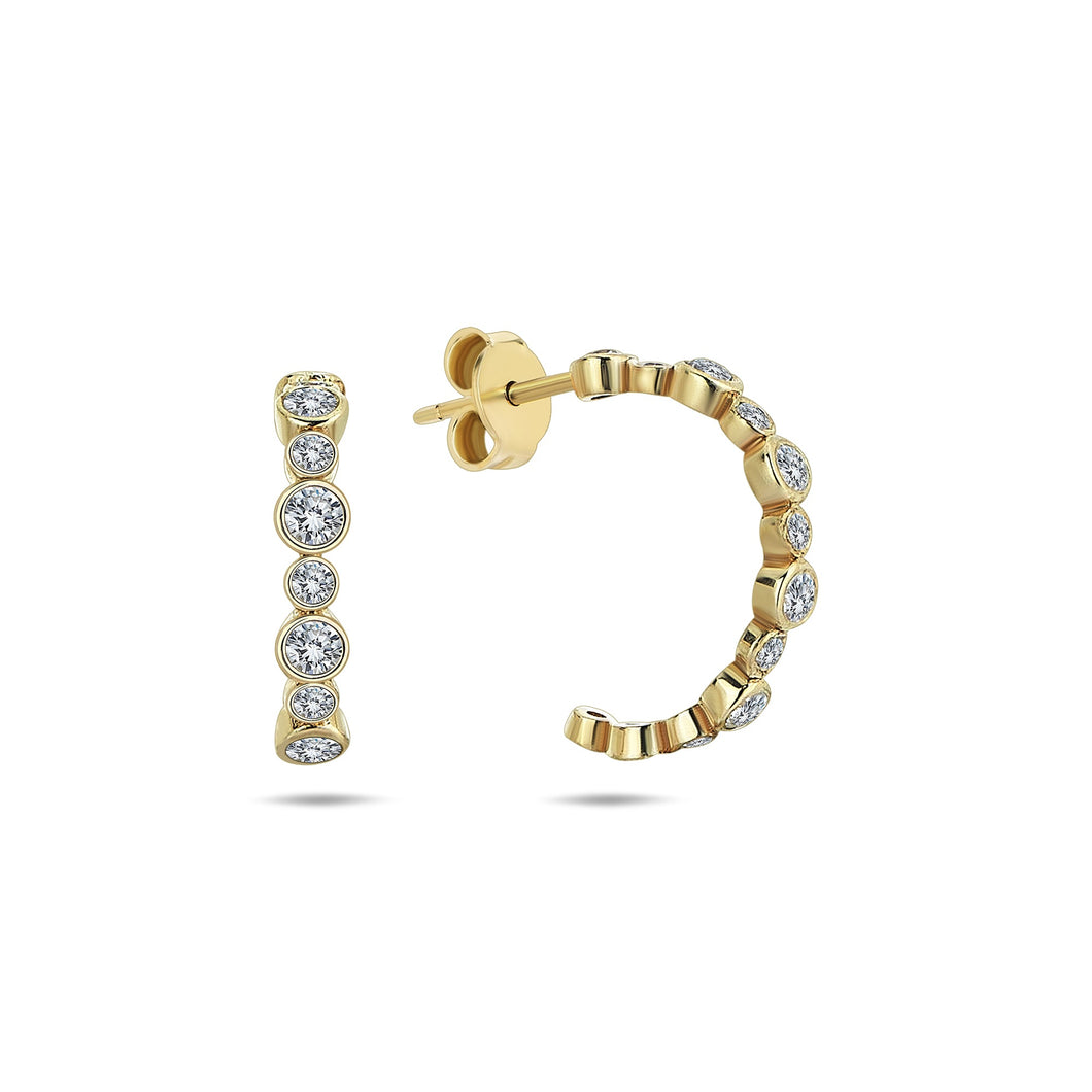 Bezel Diamond Half Hoop Earrings in Gold