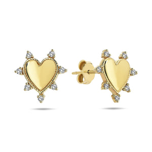 Dainty Heart Stud Earrings with Small Diamond