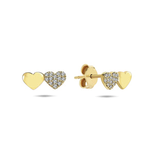 Double Heart Stud Earrings with Pave Diamond