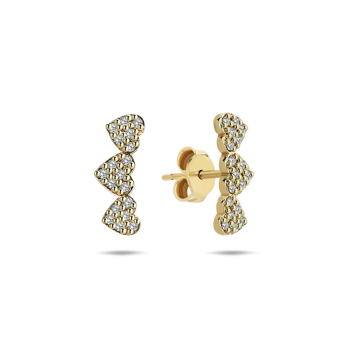 Trio Heart Stud Earrings with Real Diamond