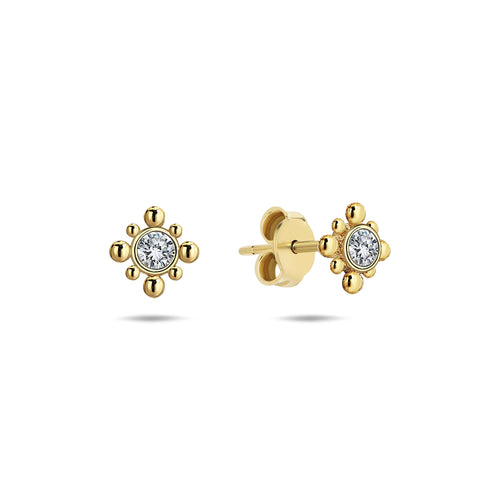 Tiny Dot Stud Earrings with Bezel Diamond