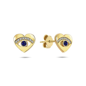 Evil Eye Stud Earrings with Diamond and Sapphire