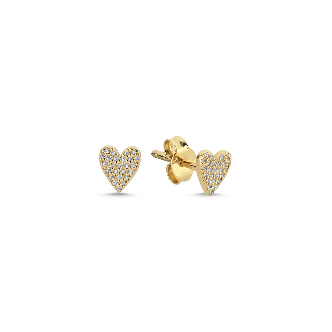 Small Pave Heart Stud Earrings