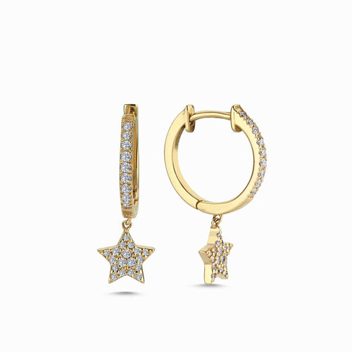 Star Charm Hoop Earrings with Diamond