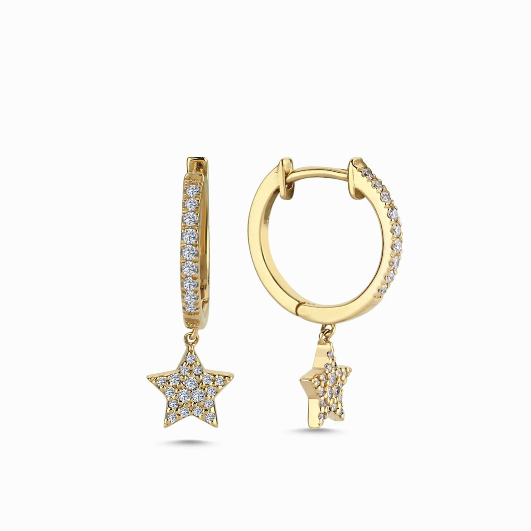 Star Charm Hoop Earrings with Diamond