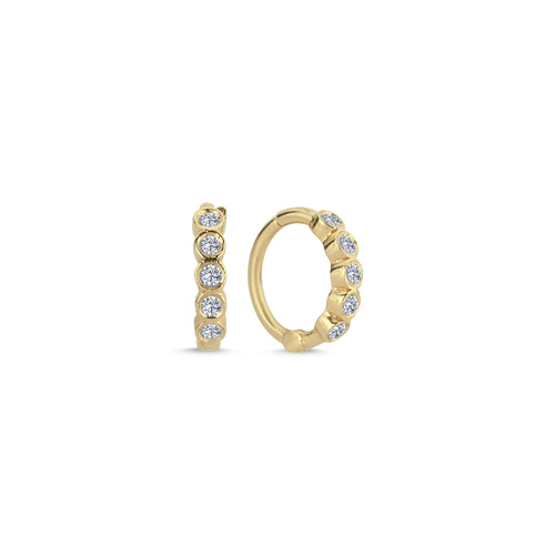 14k Gold Bezel Diamond Hoop Earrings