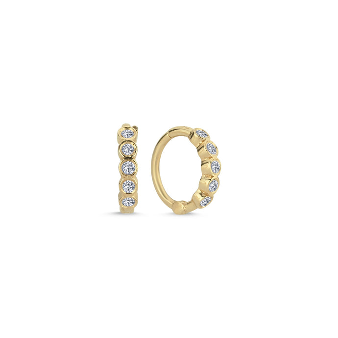 14k Gold Bezel Diamond Hoop Earrings