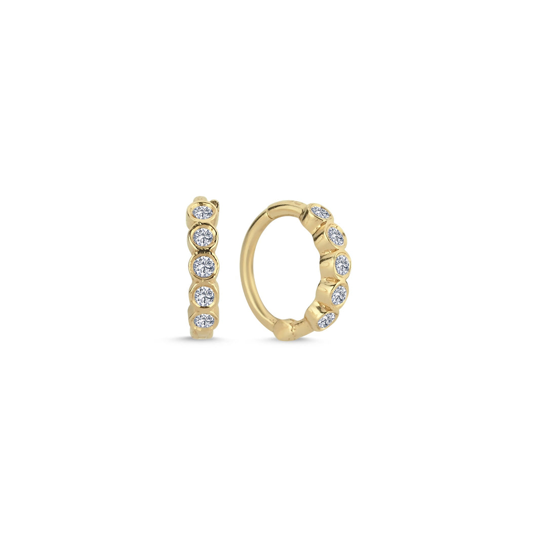 14k Gold Bezel Diamond Hoop Earrings