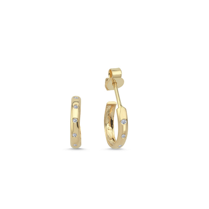 Bezel Diamond Half Hoop Earrings