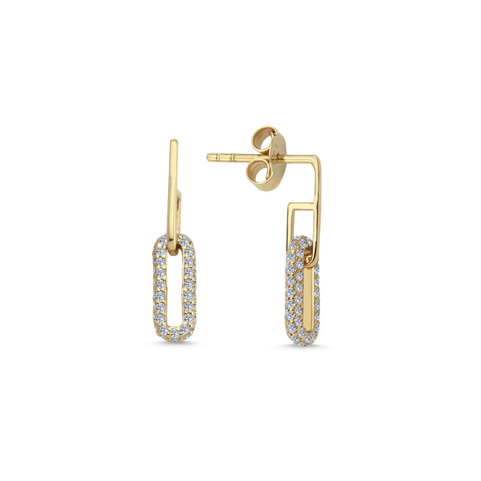 Diamond Dangle Paperclip Stud Earrings