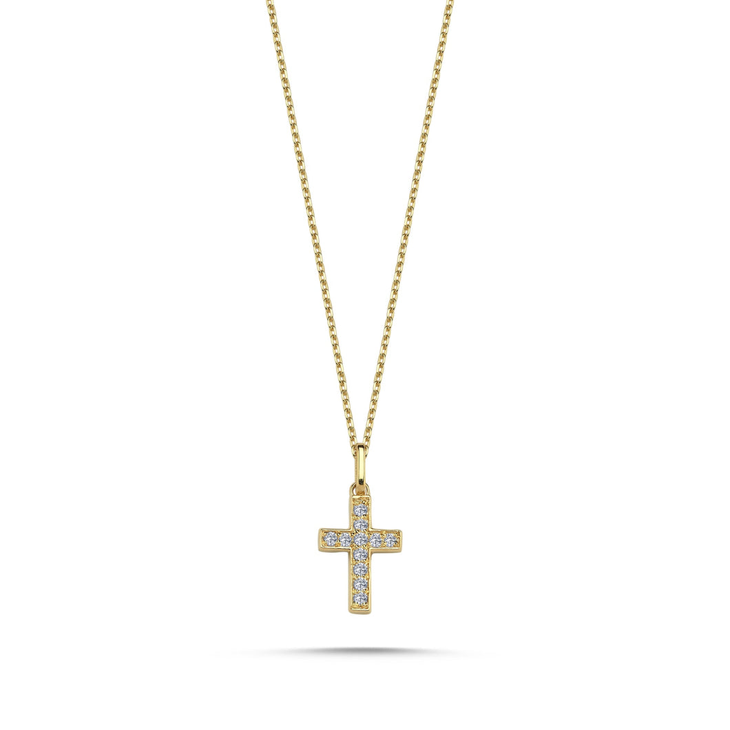 Dainty Cross Necklace with Diamond