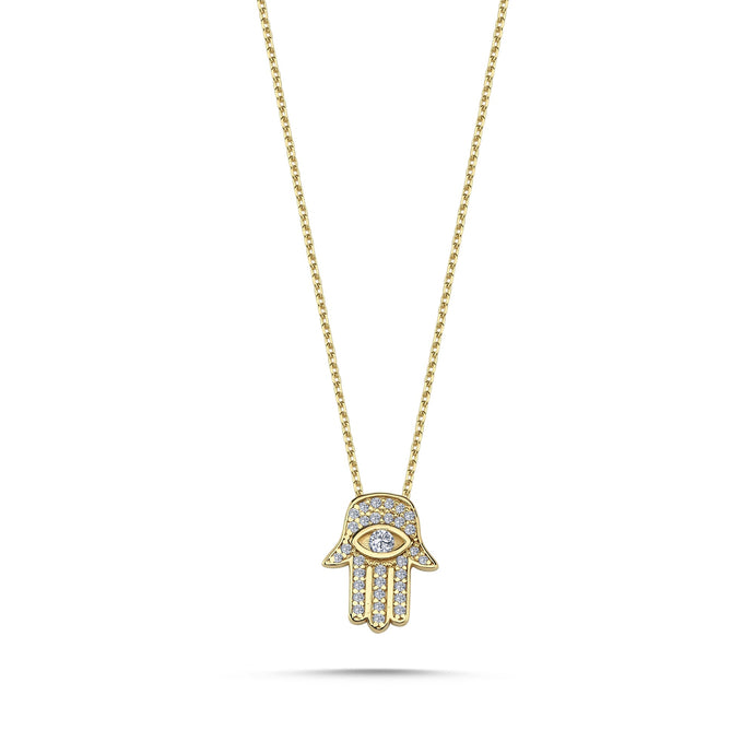 14k Gold Hamsa Hand Neckalce with Real Diamond