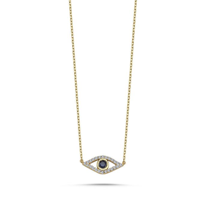 Diamond Evil Eye Necklace with Bezel Sapphire