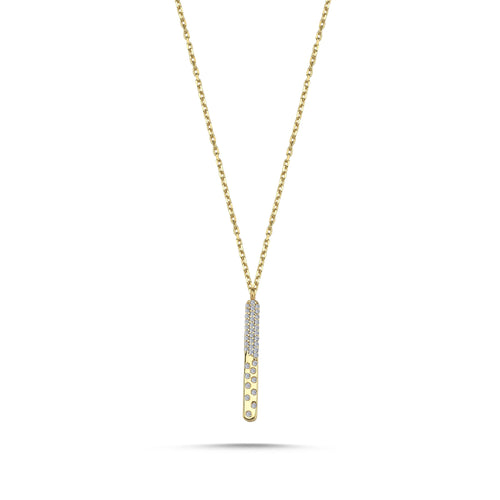 Vertical Bar Necklace with Bezel & Pave Diamond