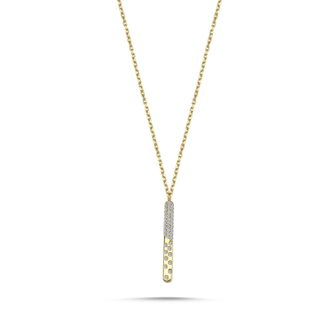 Vertical Bar Necklace with Bezel & Pave Diamond