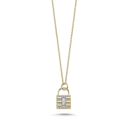 Baguette Diamond Padlock Necklace