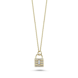 Baguette Diamond Padlock Necklace