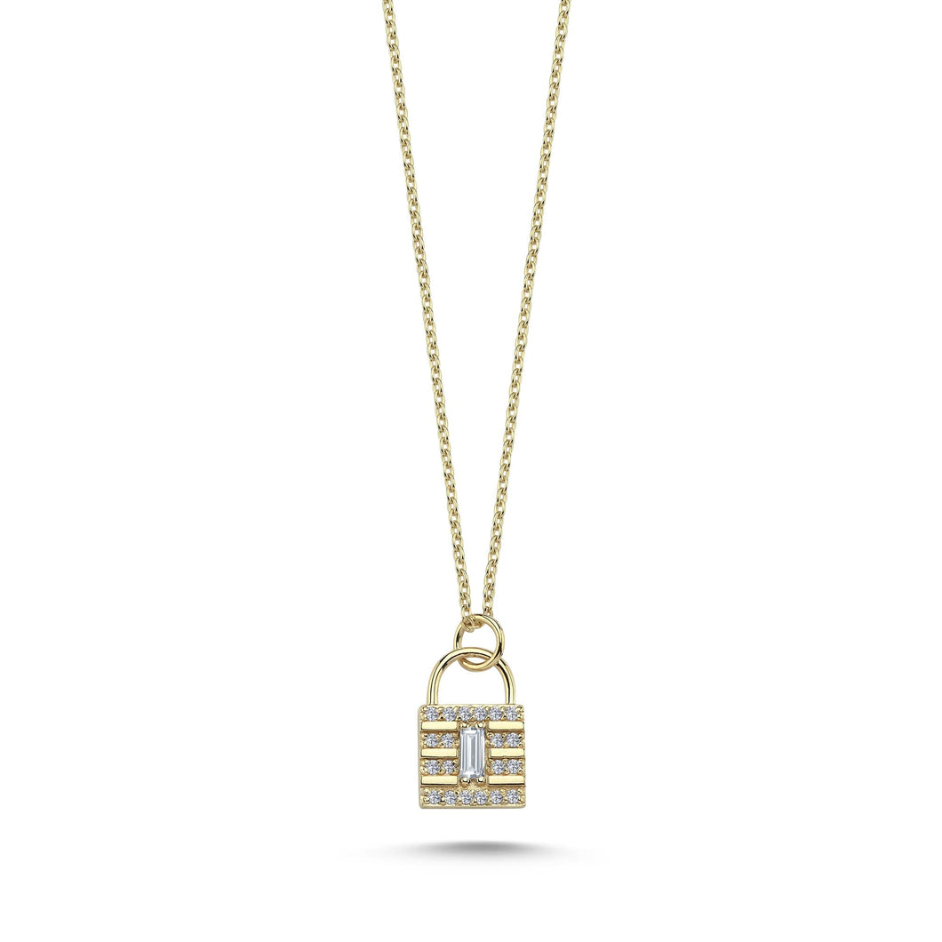 Baguette Diamond Padlock Necklace