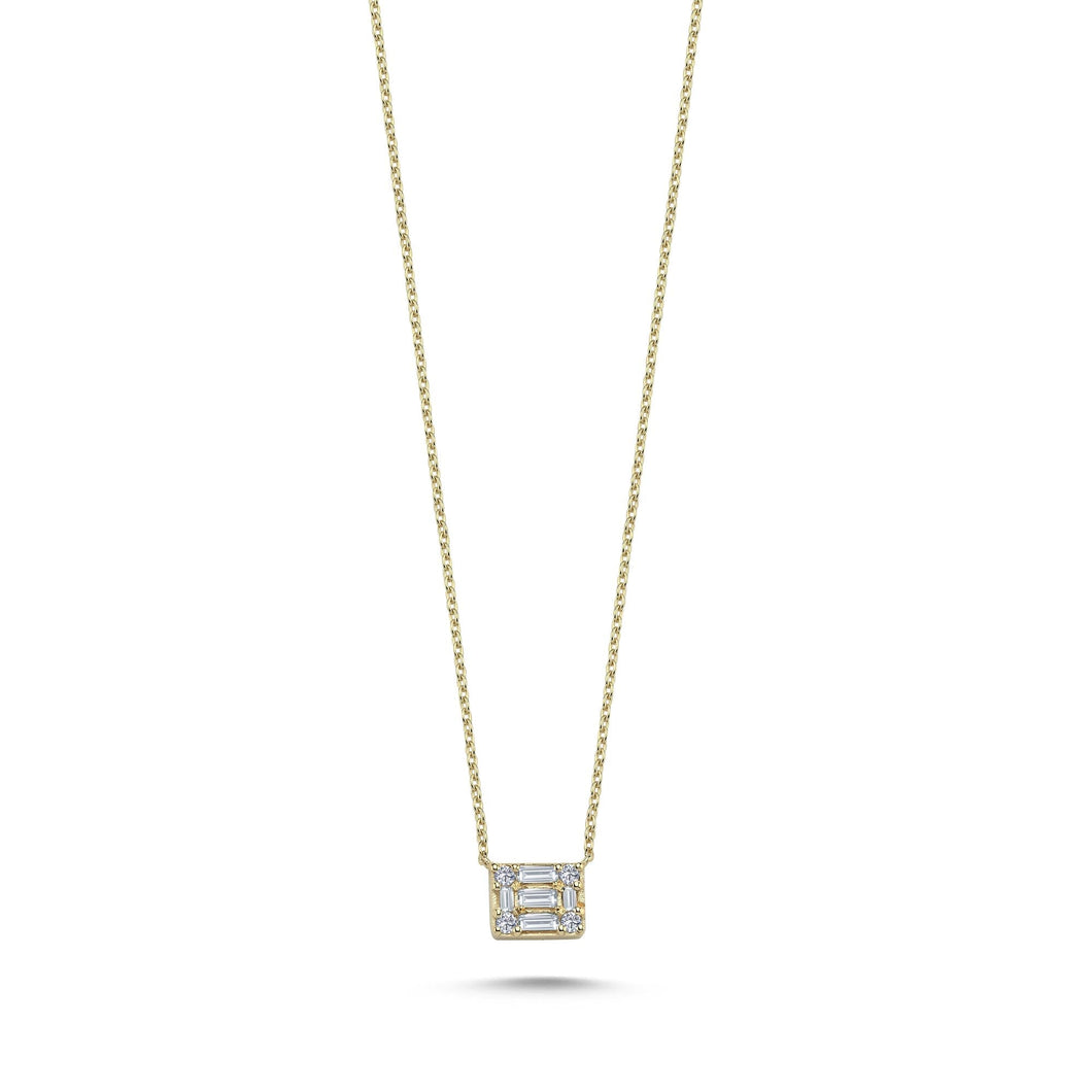 Baguette Diamond Square Necklace in 14k