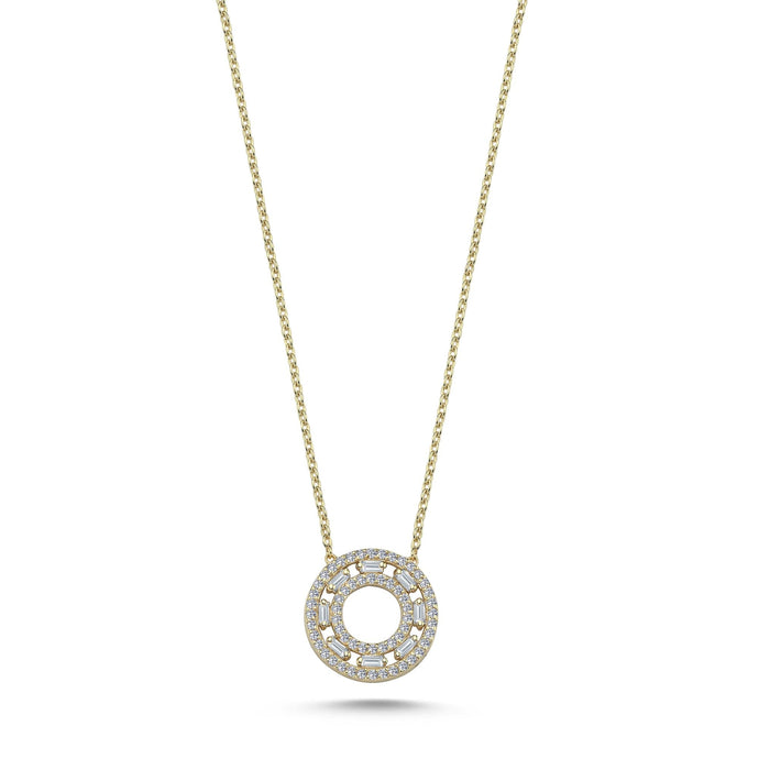 Dainty Round Necklace with Baguette Diamond