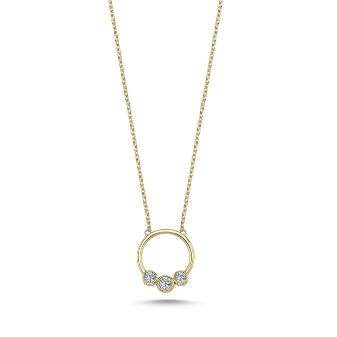 Open Circle Necklace with 3 Bezel Diamond