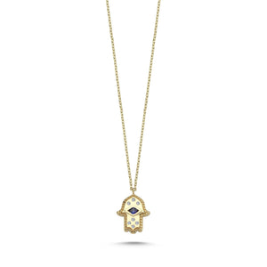 Bezel Diamond Hamsa Necklace in 14k