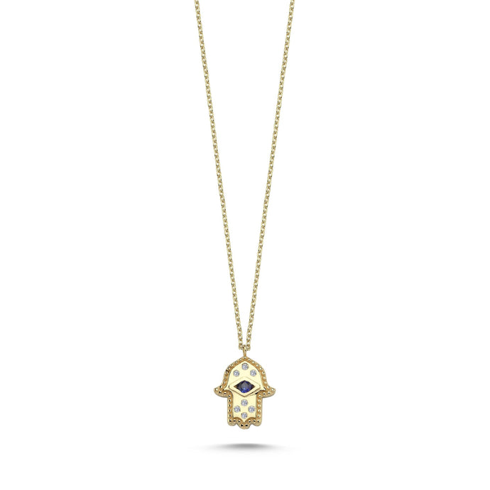 Bezel Diamond Hamsa Necklace in 14k