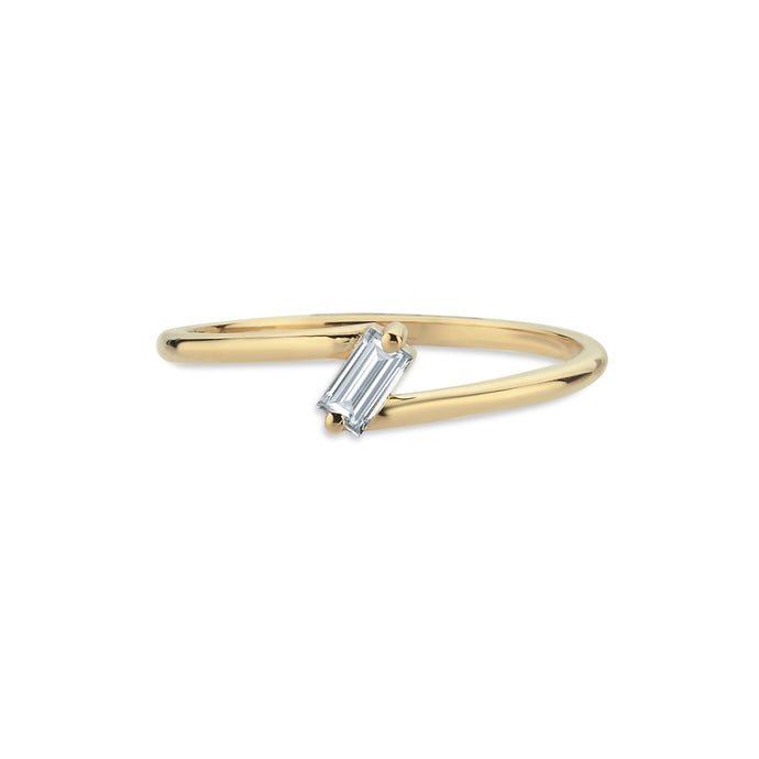 Single Baguette Bypass Ring in Real Gold