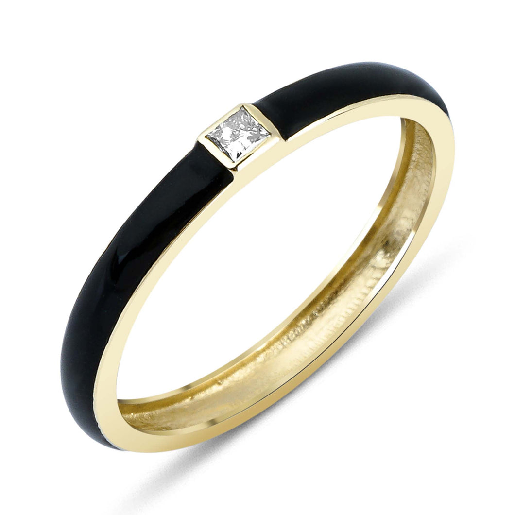 Single Princess Cut Diamond Enamel Band Ring