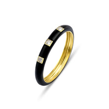 Load image into Gallery viewer, 14k Solid Gold Enamel Band Ring with Real Princess Cut Diamond
