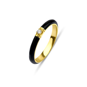 Single Diamond Enamel Ring for Everyday