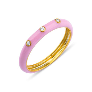 Baby Pink Enamel Segment Ring with Diamond
