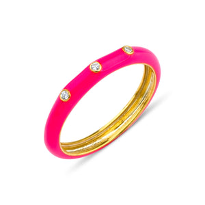 Neon Fuchsia Color Enamel Ring with Segment Diamond