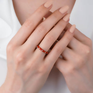 Red Enamel Ring with Bezel Setting Diamond