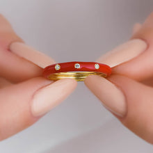 Load image into Gallery viewer, Red Enamel Ring with Bezel Setting Diamond
