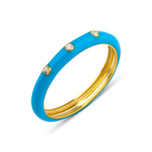 Diamond Turquoise Color Enamel Ring in Solid Gold