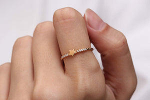 14K Solid Gold Diamond Stacking Ring For Women - Jewelryist