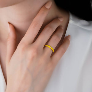 Simple 14k Gold and Diamond Yellow Enamel Ring for Women