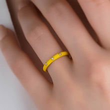 Load image into Gallery viewer, Simple 14k Gold and Diamond Yellow Enamel Ring for Women
