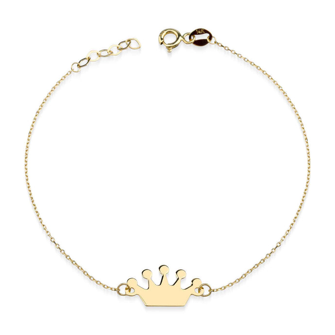 Cute Crown Charm Bracelet in 14k Solid Gold