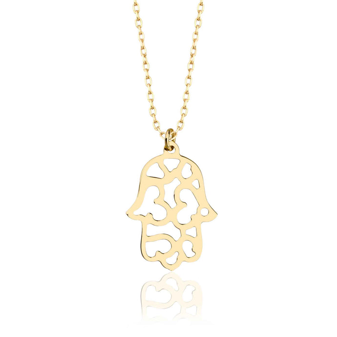 Minimalist Hamsa Hand Charm Necklace in Solid Gold