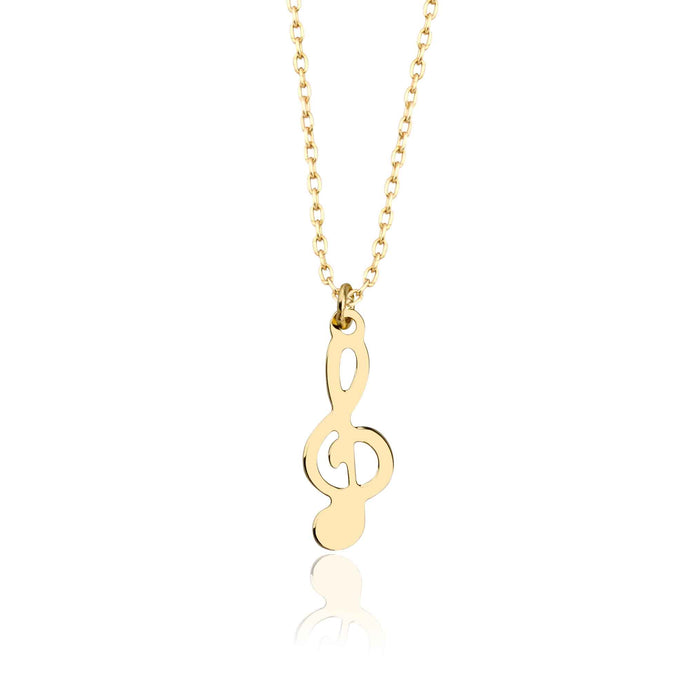 Small Treble Clef Musical Charm Necklace in Solid Gold